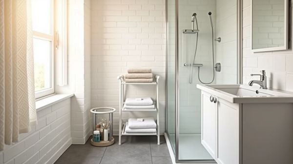 Petite salle de bain : organiser le linge et les produits sans meuble en plus